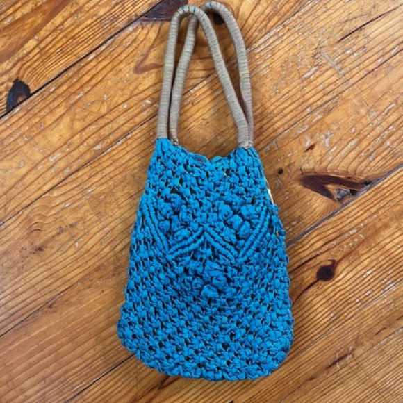 Chan Luu Rare Beautiful Blue Vintage Chan Luu for Anthropologie Macrame Handbag - Picture 1 of 4